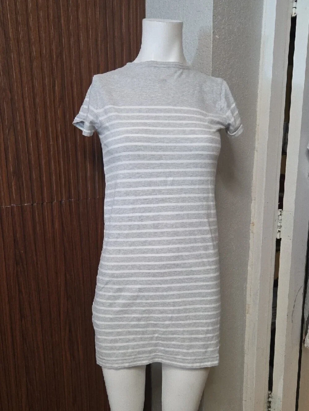 Ralph Lauren Gray & White Striped Tee Dress with Navy Pony [0135]